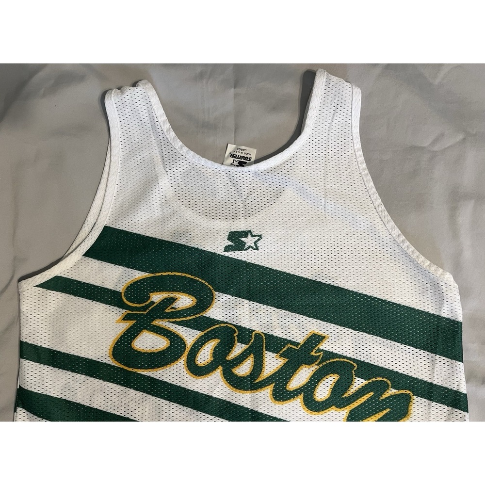Vintage Boston Celtics Jersey Starter Mesh Tank Top Striped Made In USA White L - Picture 14 of 14
